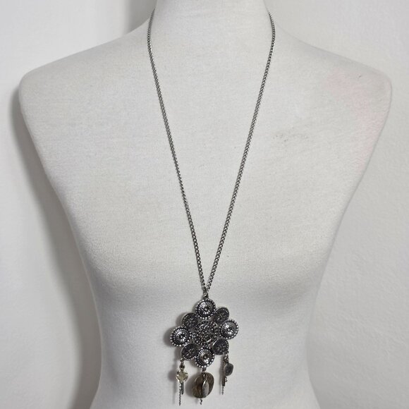 Chico's Jewelry - Chico's Etched Silvertone Medallion Pendant Necklace Mexican Inspired Boho